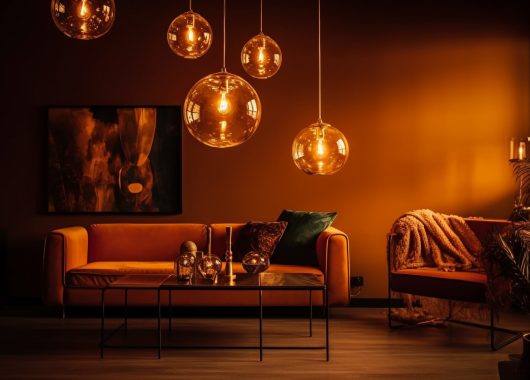 Comfortable modern living room with elegant lighting equipment